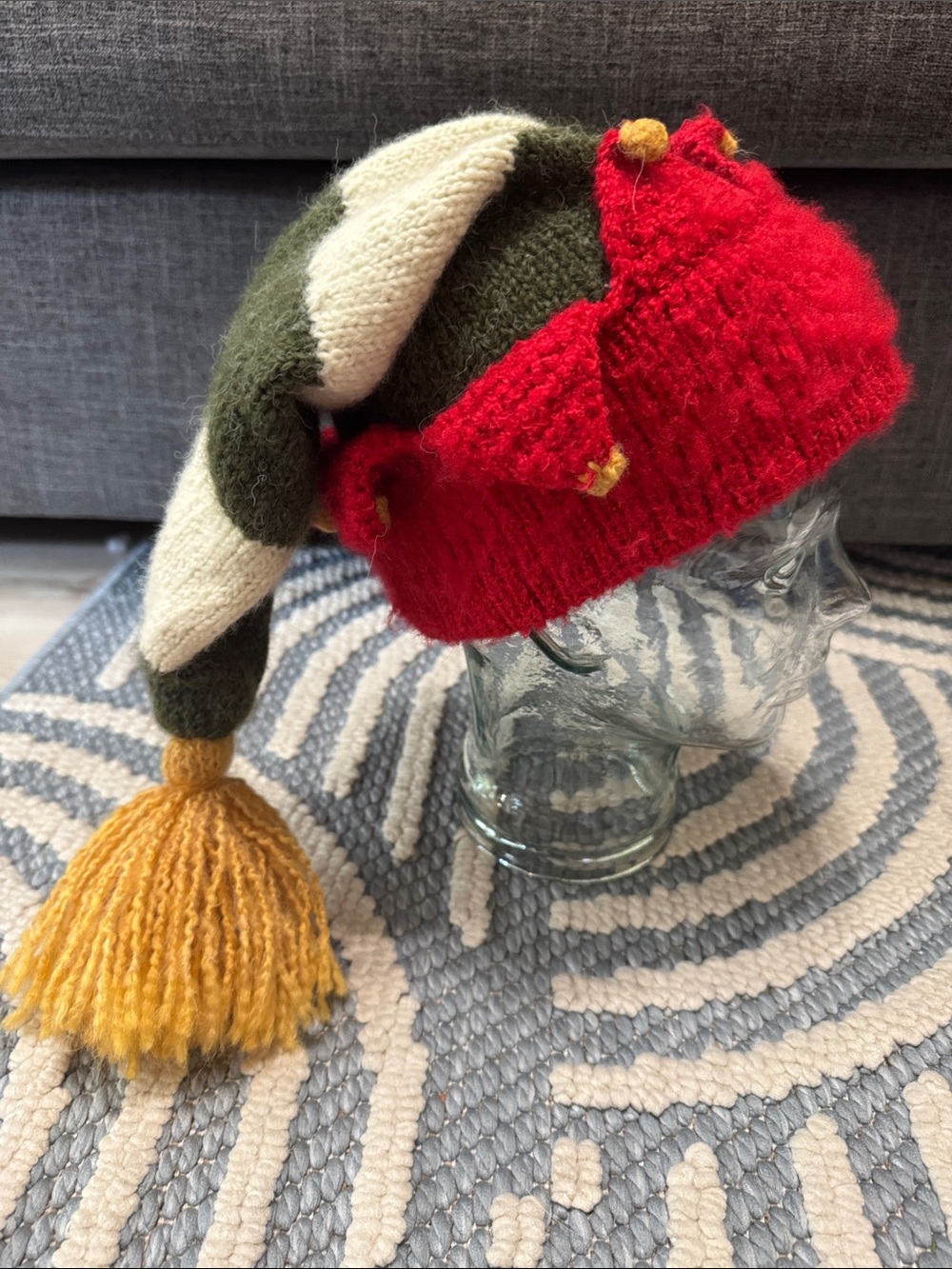 Peruvian Trading Co Jester Elf Hat Pom Tassel Whimsical Knit